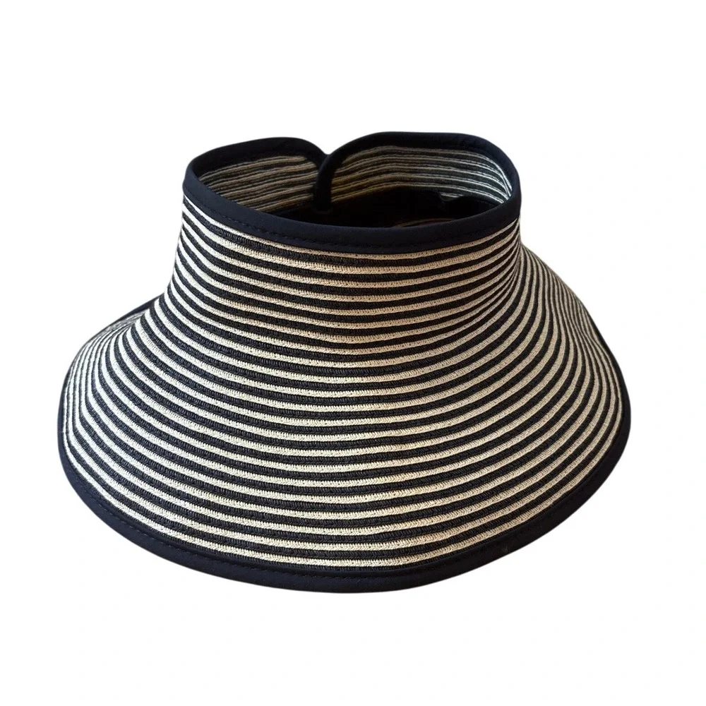 Columbia Visor Womens Black Striped Straw Sun Hat Packable Beach SIZE O/S
